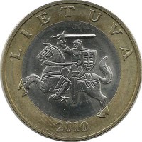 Монета 2 лита. 2010 год, Литва.
