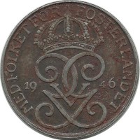 Монета 5 эре.1946 год, Швеция. (Железо).