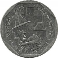 50 лет Национальному движению сопротивления.  Жан. Мулен. 2 франка. 1993 год, Франция.