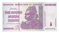 Зимбабве. Банкнота 500 000 000 долларов. 2008 год. UNC.  
