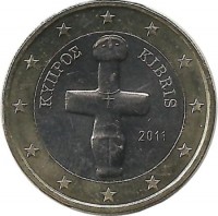 Помосский идол. Монета 1 евро. 2011 год, Кипр. UNC.