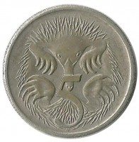 Ехидна.  Монета 5 центов. 2002 год, Австралия.