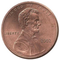 Линкольн. 1 цент 2002г. Филадельфия , CША.