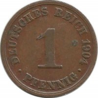 Монета 1 пфенниг 1904 год (А), Германская империя.