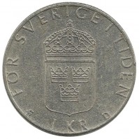 Монета 1 крона. 1987 год, Швеция.