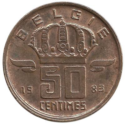 Монета 50 сантимов.  1983 год, Бельгия. (Belgie)