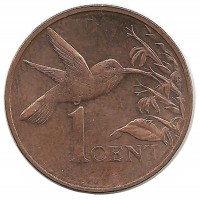 Колибри.  1 цент, 2005 год, Тринидад и Тобаго. UNC.