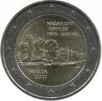 Мегалитический комплекс Хаджар-Ким.  Монета 2 евро. 2017 год, Мальта. UNC.