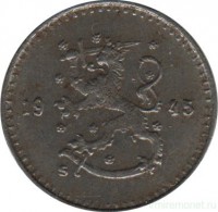 Монета 25 пенни.1945 год, Финляндия (железо).