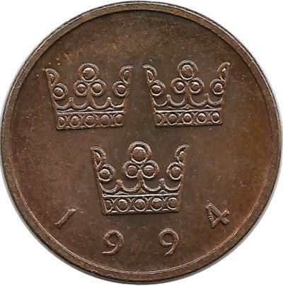 Монета 50 эре. 1994 год, Швеция. (B).