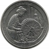 Национальный исторический парк Лоуэлл (Lowell). Монета 25 центов (квотер), (P). 2019 год, США. UNC.
