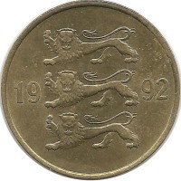 Монета 20 сенти 1992 год. Эстония.