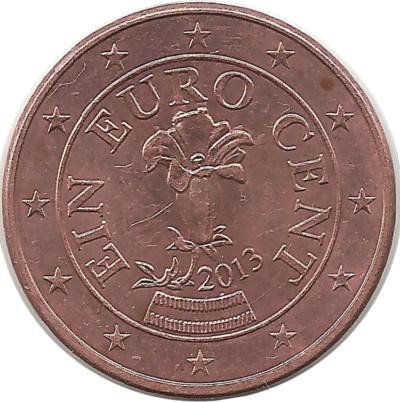 Австрия. Цветок-альпийская горечавка. Монета 1 цент, 2013 год.