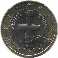 Помосский идол. Монета 1 евро. 2012 год, Кипр. UNC. 