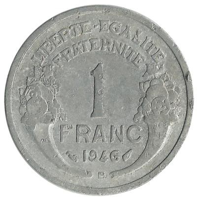 Монета 1 франк. 1946 год, (B) . Франция.