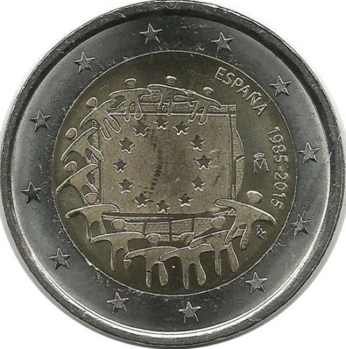 30 лет Флагу Европы. Монета 2 евро. 2015 год, Испания .UNC.