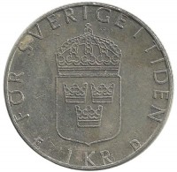 Монета 1 крона. 1988 год, Швеция.