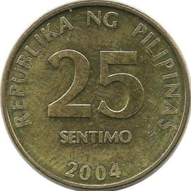 Монета 25 сентимо. 2004 год. Филиппины. UNC.