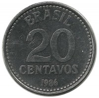 Монета 20 сентаво. 1986 год, Бразилия. UNC.