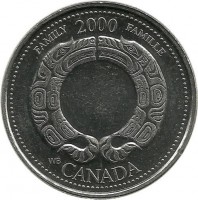 Миллениум - Семья. Монета 25 центов  (квотер),  2000 год, Канада. 