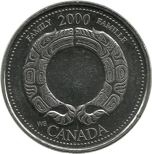 Миллениум - Семья. Монета 25 центов  (квотер),  2000 год, Канада. 