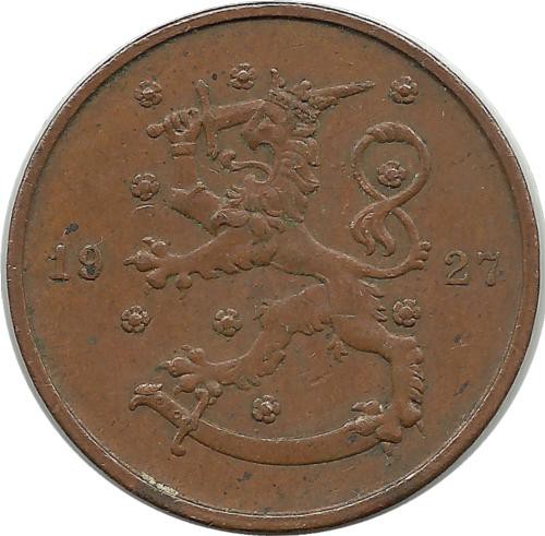 Монета 10 пенни.1927 год, Финляндия.