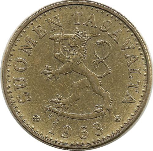 Монета 20 пенни.1963 год, Финляндия.