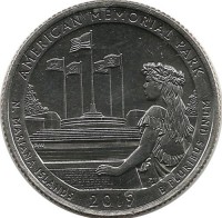 Американский Мемориальный Парк (American Memorial Park). Монета 25 центов (квотер), (D). 2019 год, США. UNC.