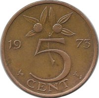 Монета 5 центов 1973 год. Нидерланды.  
