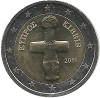Помосский идол. Монета 2 евро. 2011 год, Кипр. UNC.  