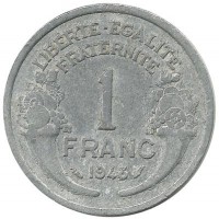 Монета 1 франк. 1948 год, Франция. 