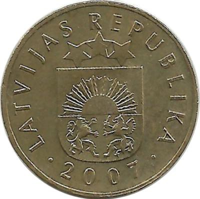Монета 5 сантимов. 2007 год, Латвия.