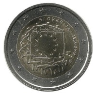 30 лет Флагу Европы. Монета 2 евро, 2015 год, Словения. UNC.