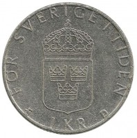 Монета 1 крона. 1989 год, Швеция.
