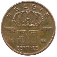 Монета 50 сантимов.  1998 год, Бельгия. (Belgie)