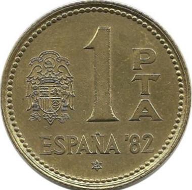 Чемпионат мира по футболу 1982. Монета 1 песета, 1980 год. (1982 г.) Испания.