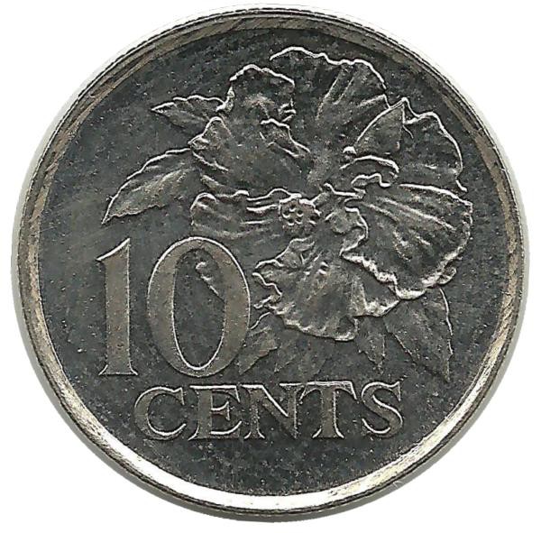 Гибискус.10 центов, 2005 год, Тринидад и Тобаго. UNC.