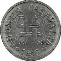 Монета 5 марок.1959 год, Финляндия. 