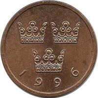 Монета 50 эре. 1996 год, Швеция. (B).