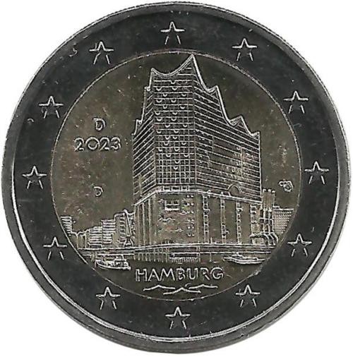 Федеральные земли. Гамбург, Эльбская филармония. Монета 2 евро, 2023 год, (D) . Германия. UNC.
