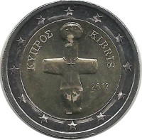 Помосский идол. Монета 2 евро. 2012 год, Кипр. UNC.  