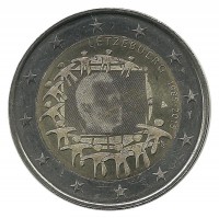 30 лет Флагу Европы. Монета 2 евро. 2015 год, Люксембург .UNC.