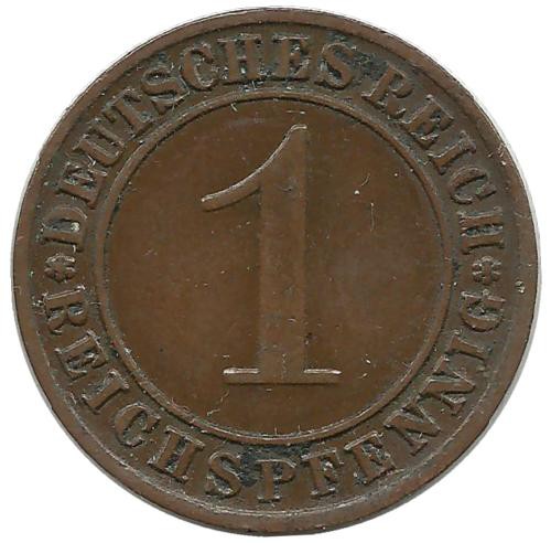 Монета 1 рейхспфенниг. 1930 (А) год, Веймарская республика.