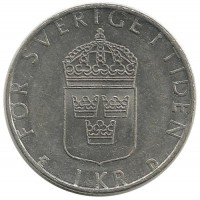 Монета 1 крона. 1990 год, Швеция.