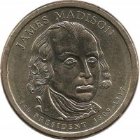 Джеймс Мэдисон (1809-1817). 4-й президент США. Монетный двор (P). 1 доллар, 2007 год, США. UNC.