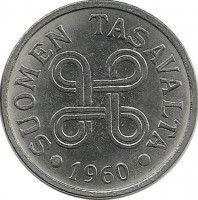 Монета 5 марок.1960 год, Финляндия. 