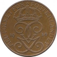 Монета 5 эре.1950 год, Швеция. (Бронза).