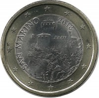 Монета 1 евро, 2018 год, Сан-Марино. UNC.