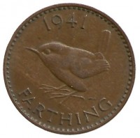 Монета 1 фартинг. 1941 год, Великобритания.