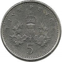 Монета 5 новых пенсов. 1998 год, Великобритания. 